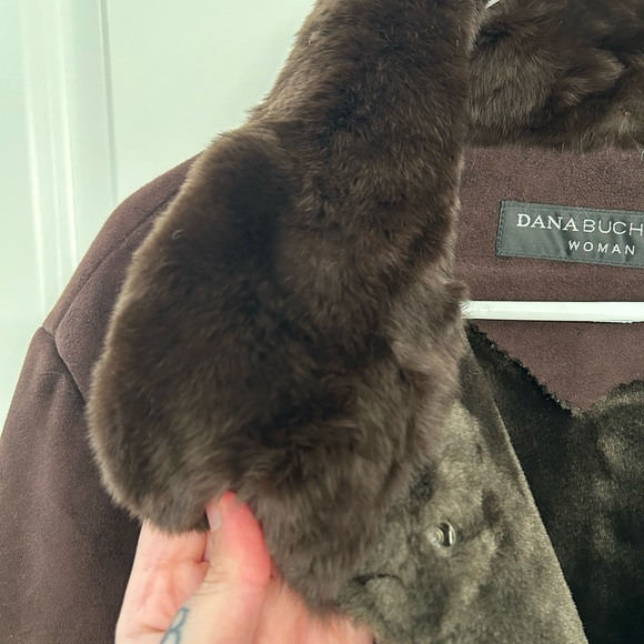 Dana Buchman Brown Coat with Genuine Fur Collar Vintage 90’s - Picture 4 of 6